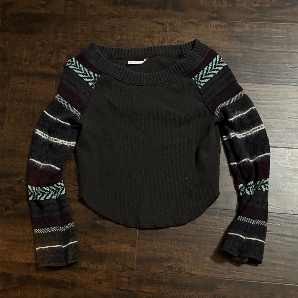 Free People Black Sweater with Multicolor Stripes